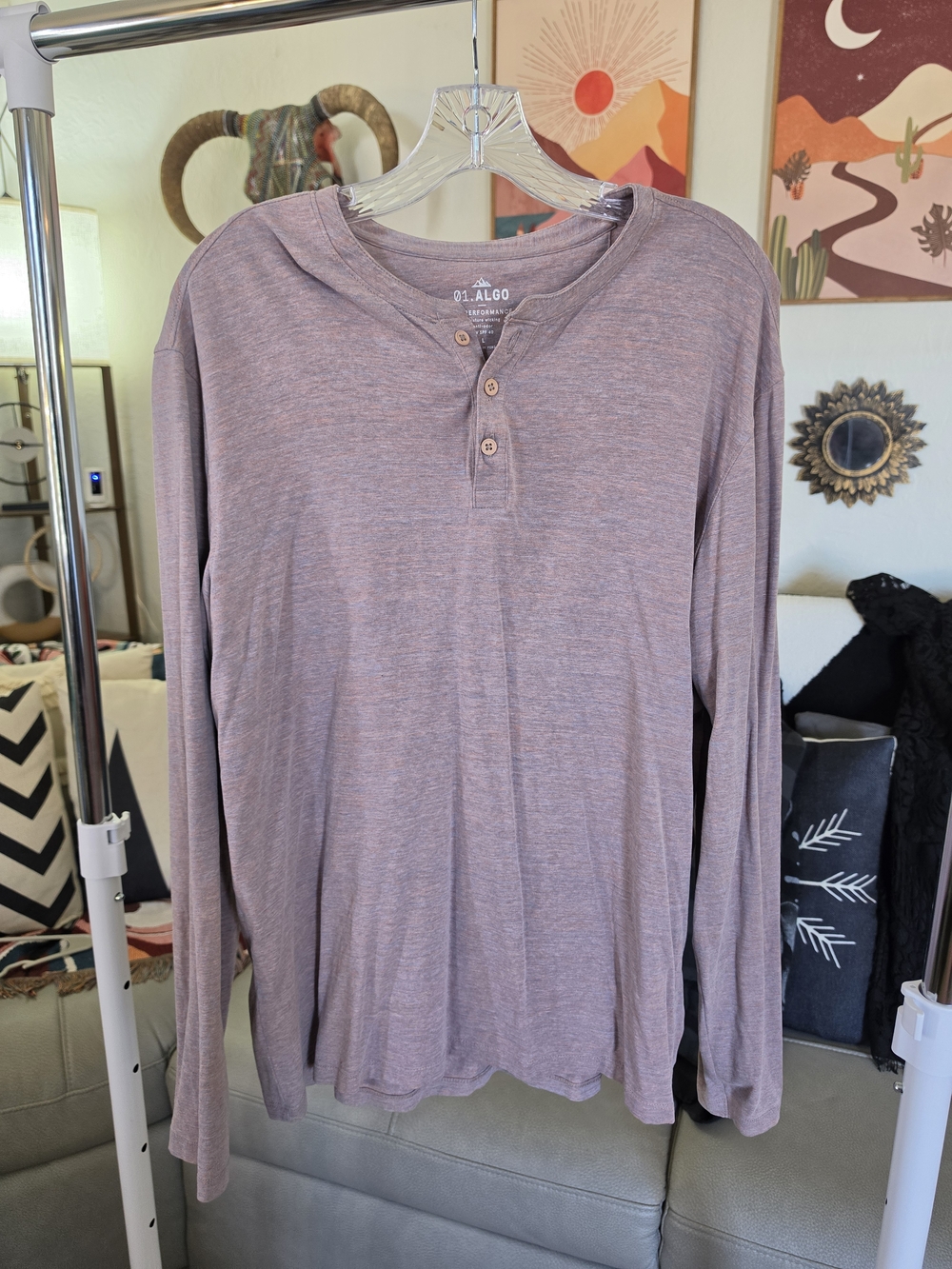 Ol Algo Men's Long-Sleeve Henley Shirt in Dusty Mauve